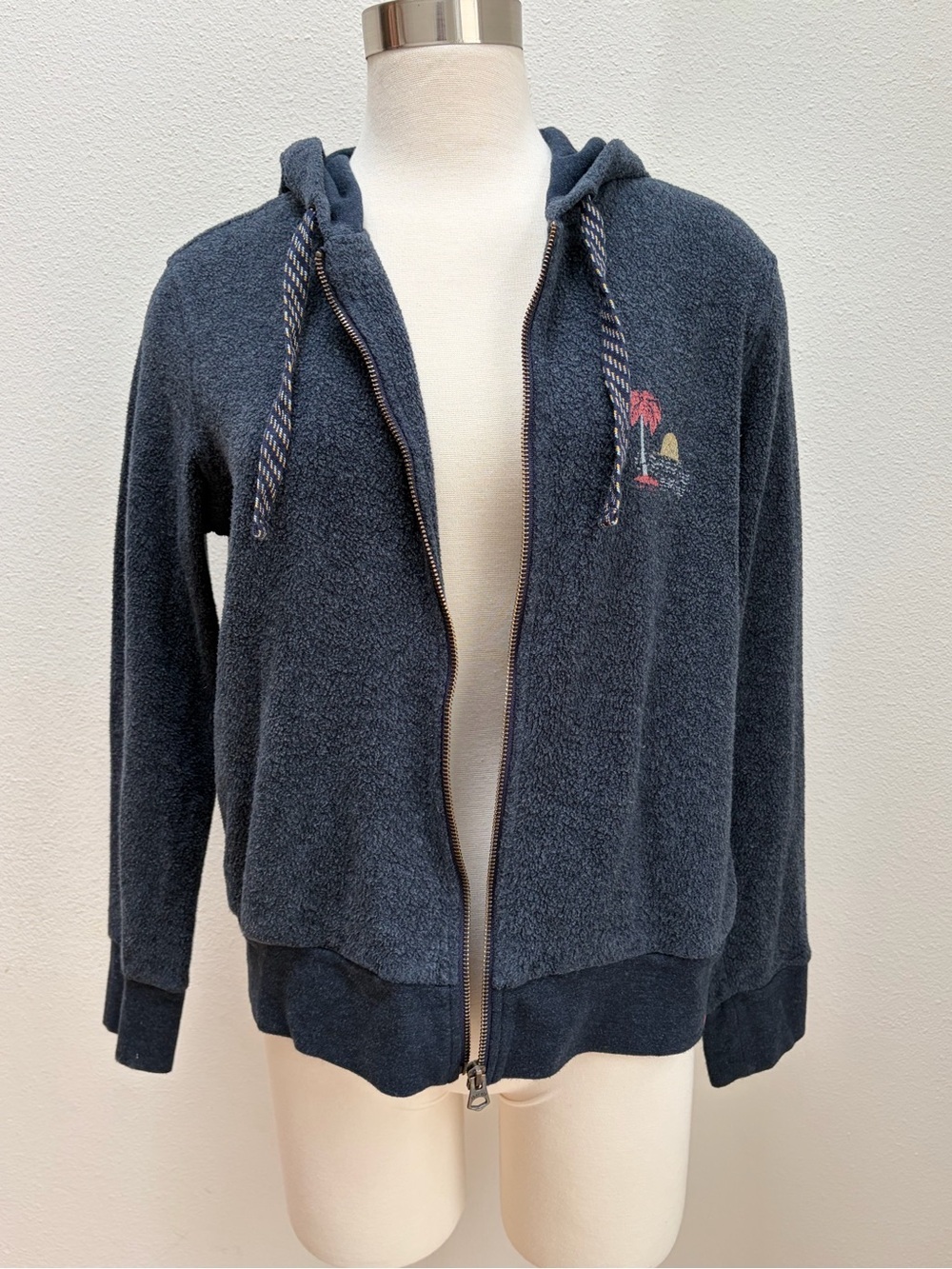 Faherty Zip Up Hoodie Terry Hooded Reverse Beach Jacket Navy Blue Size Medium - Picture 5 of 15